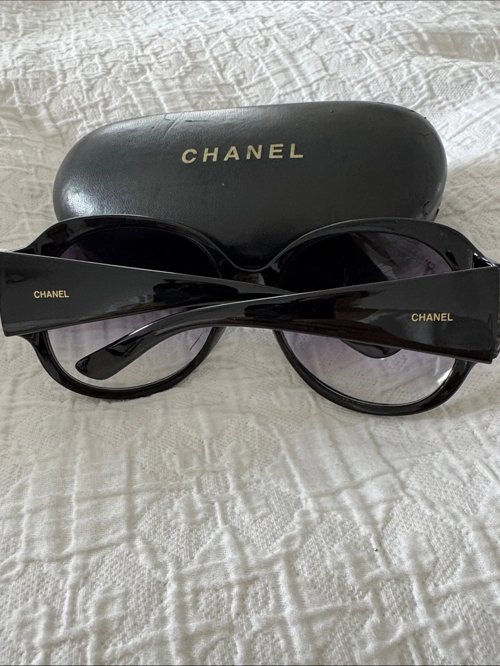 Authentic Chanel Crystal-Embellished Oversized Sunglasses with Original Case